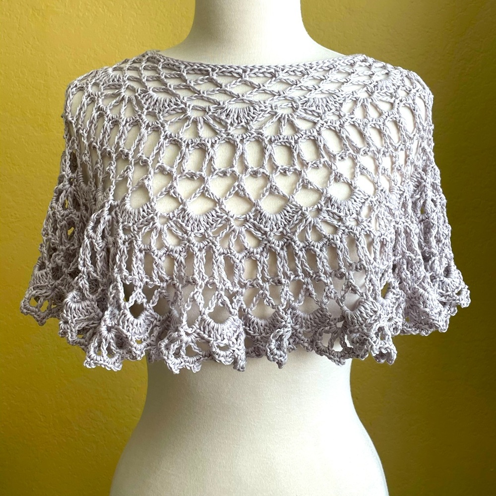 Crocheted Silver Lace Topper. Capelet